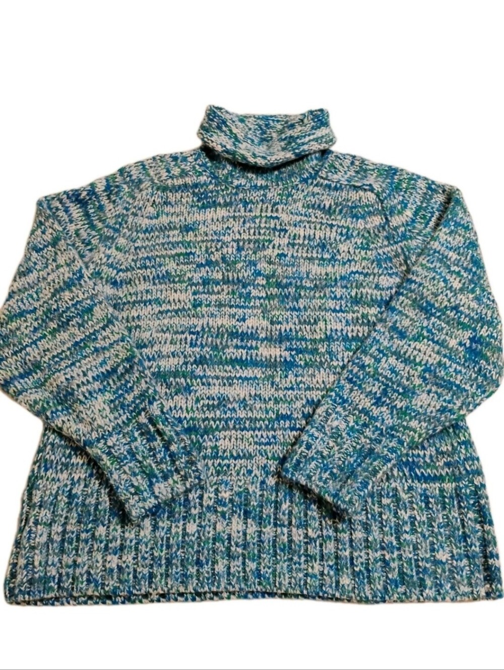 Lou & Grey Blue and Cream Marled Turtleneck Sweater Womens Oversized Small NWT